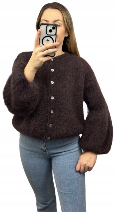 sweter SOFT BELL CARDI czekoladowy przód CXL COLLECTION