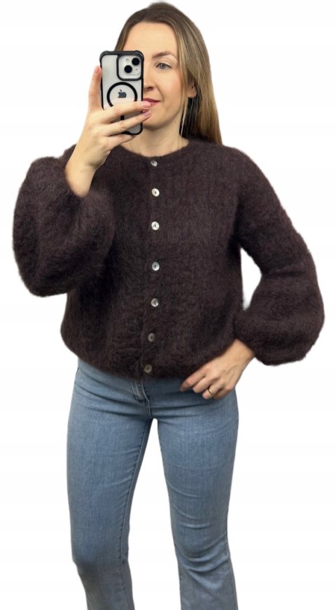 czekoladowy sweter SOFT BELL CARDI z guzikami kid moher 81%
