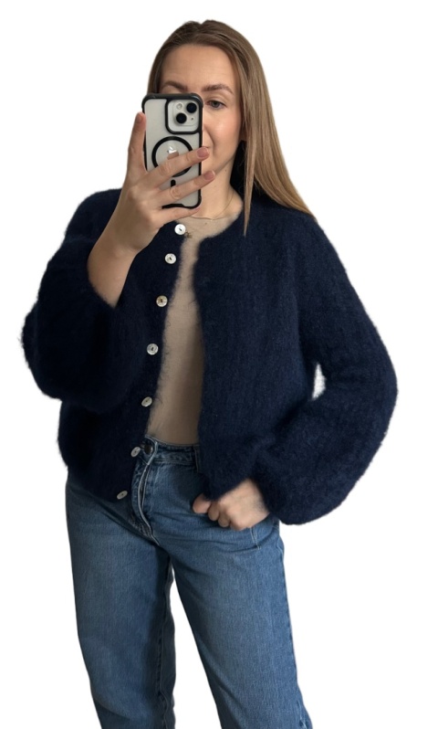 sweter granatowy soft bell cardi dzwonek rozpięty CXL COLLECTION