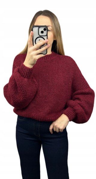 Sweter oversize bordowy bufiaste rękawy chmurka 12% kid moher wełna- CLOUDY