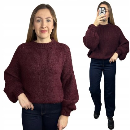 Sweter oversize burgund bufiaste rękawy chmurka 12% kid moher wełna- CLOUDY