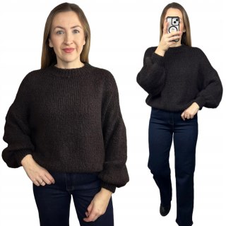 Sweter oversize czekoladowy bufiaste rękawy chmurka 12% kid moher wełna- CLOUDY
