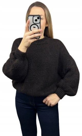 Sweter oversize czekoladowy bufiaste rękawy chmurka 12% kid moher wełna- CLOUDY
