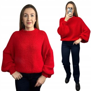 Sweter oversize czerwony bufiaste rękawy chmurka 12% kid moher wełna- CLOUDY