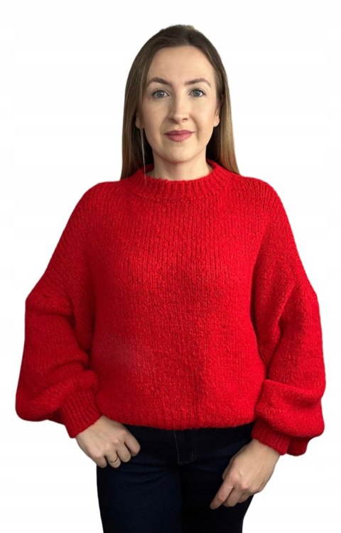 czerwony sweter CLOUDY z bufiastymi rękawami przód