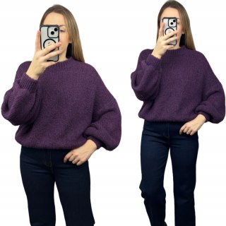 Sweter oversize fioletowy bufiaste rękawy chmurka 12% kid moher wełna- CLOUDY
