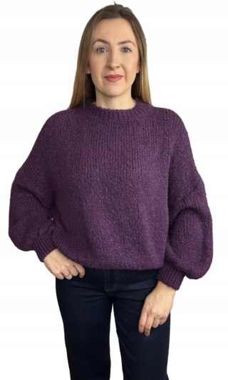 Sweter oversize fioletowy bufiaste rękawy chmurka 12% kid moher wełna- CLOUDY