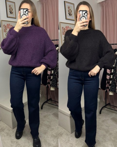 porównanie kolorów swetra CLOUDY śliwka i czekolada