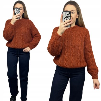 Sweter z warkoczami wełna moher dyniowy luźny wełniany Made in Italy- WARKOCZENA