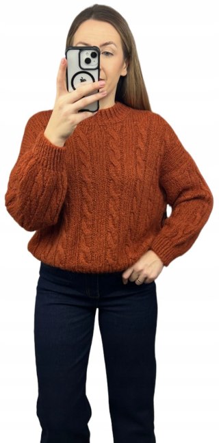 Sweter z warkoczami wełna moher dyniowy luźny wełniany Made in Italy- WARKOCZENA