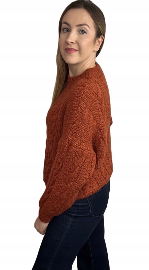 sweter z warkoczami dyniowy bok wełna moher