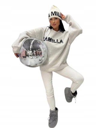 Szara melanżowa bluza z haftem logo LAMILLA oversize bawełniana La Milla- COZY LABEL
