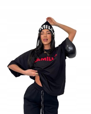 T-shirt bawełniany oversize czarny LAMILLA czerwone logo La Milla