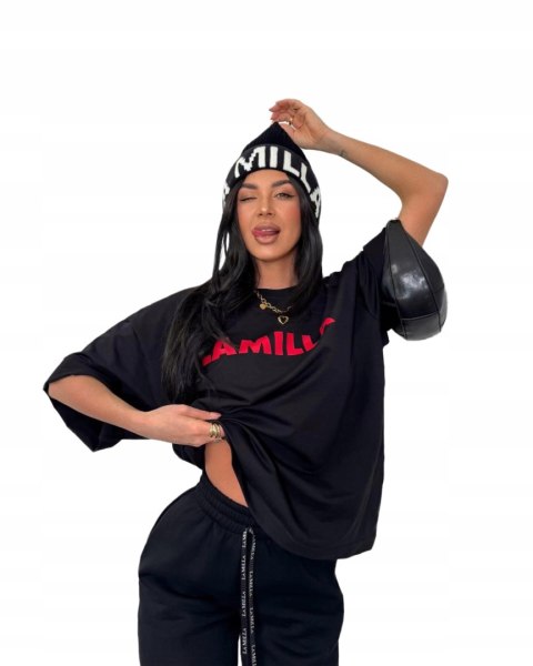 T-shirt damski czarny LAMILLA bawełniany luźny krój