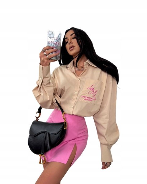 Koszula damska oversize beżowa – stylizacja