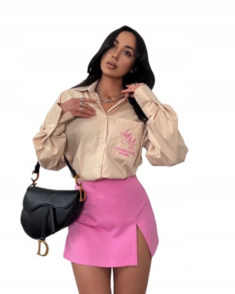 Koszula oversize beżowa z haftem LA MILLA