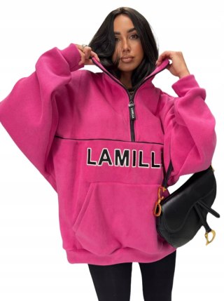 Bluza polarowa polar suwak oversize luźna fuksja kangurka La Milla- ASPEN