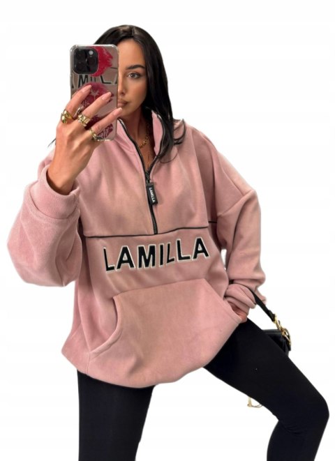 różowa bluza polarowa ASPEN LA MILLA oversize z suwakiem i kangurką