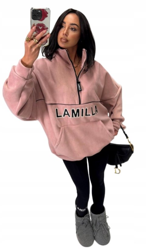 polarowa bluza damska różowa LA MILLA ASPEN z napisem LAMILA