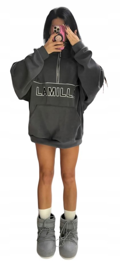 Bluza polarowa polar suwak oversize luźna szara kangurka La Milla- ASPEN