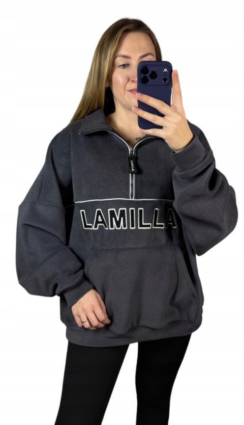 polarowa bluza damska szara LA MILLA ASPEN z napisem LAMILA