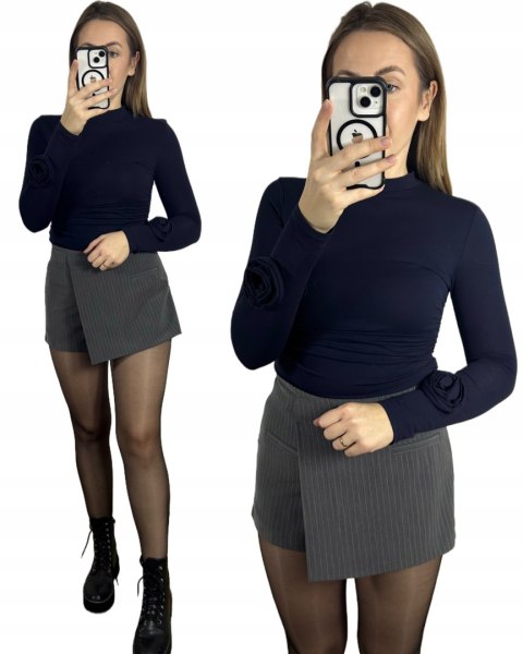 Bluzka AZARA granatowa z różą długi rękaw bawełna