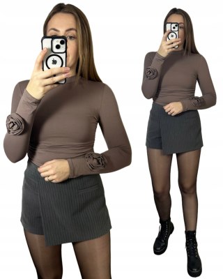 Bluzka bawełniana z długim rękawem różą taupe fango Azara- ROSA