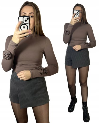 Bluzka bawełniana z długim rękawem różą taupe fango Azara- ROSA