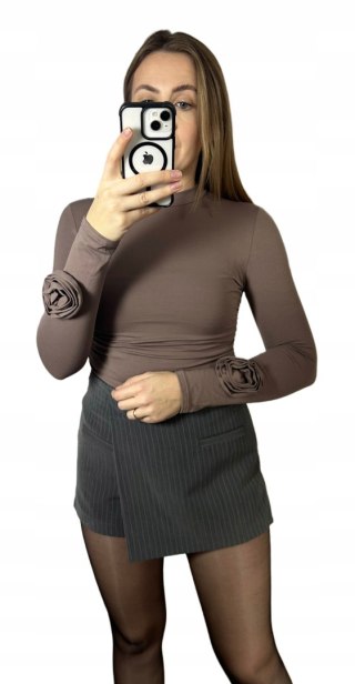 Bluzka bawełniana z długim rękawem różą taupe fango Azara- ROSA