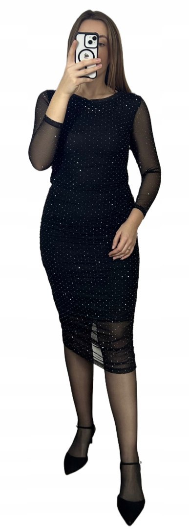 Czarna sukienka z siateczki z wiskozową podszewką