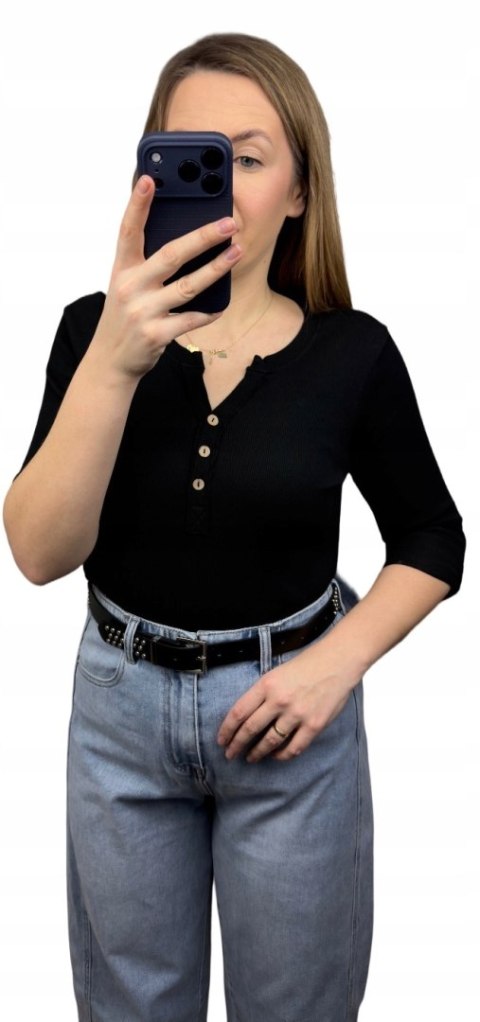 bluzka prążkowana czarna klasyczna