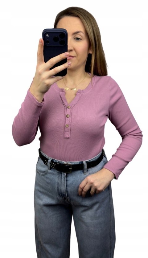 bluzka prążkowana brudny róż bawełna elastan