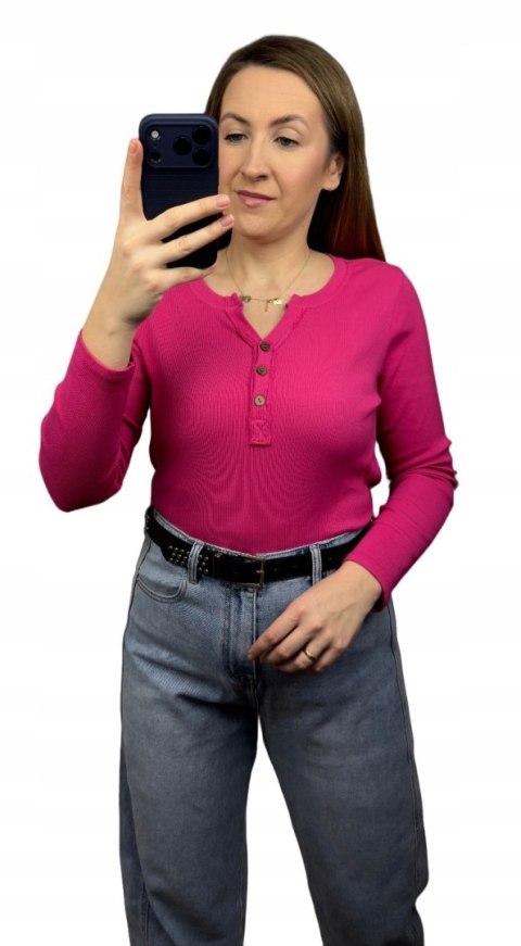 bluzka prążkowana fuksja bawełniana