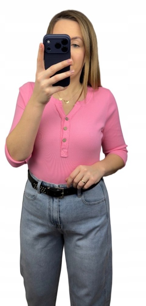 bluzka prążkowana róż jasny dopasowana