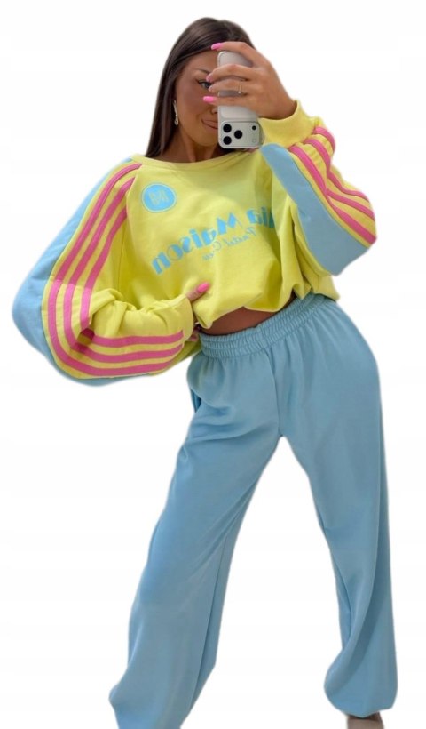 komplet dresowy bawełniany żółto niebieski Mia Maison pastel crew oversize