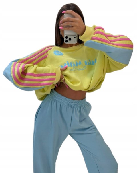 bluza oversize żółta z niebieskimi pasami Mia Maison pastel crew