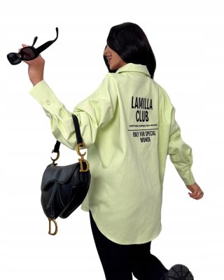 Koszula jeansowa katana bawełniana limonkowa haft La Milla- STYLISH CLUB VIP