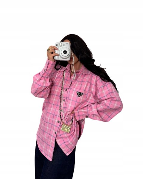 Koszula oversize flanelowa różowa krata LA MILLA