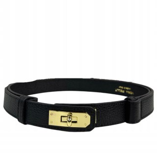 Pasek skórzany skóra naturalna licowa czarny regulowany Vera Pelle- ELEGANCE LOCK WIDE