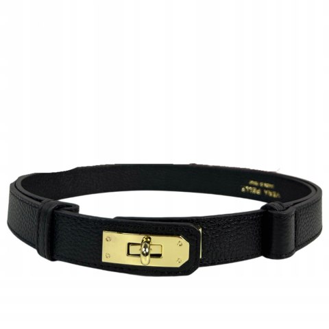 Czarny szeroki pasek skórzany Vera Pelle ze złotym obrotowym zapięciem typu lock