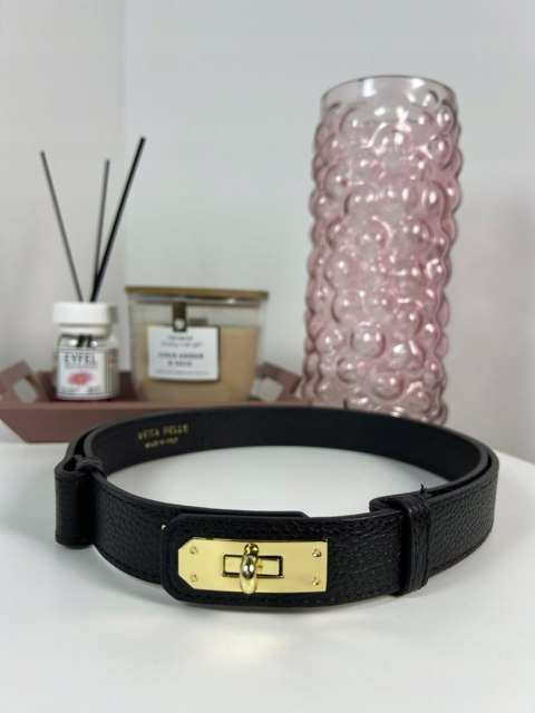 Czarny pasek damski ze skóry naturalnej Vera Pelle – szeroka wersja