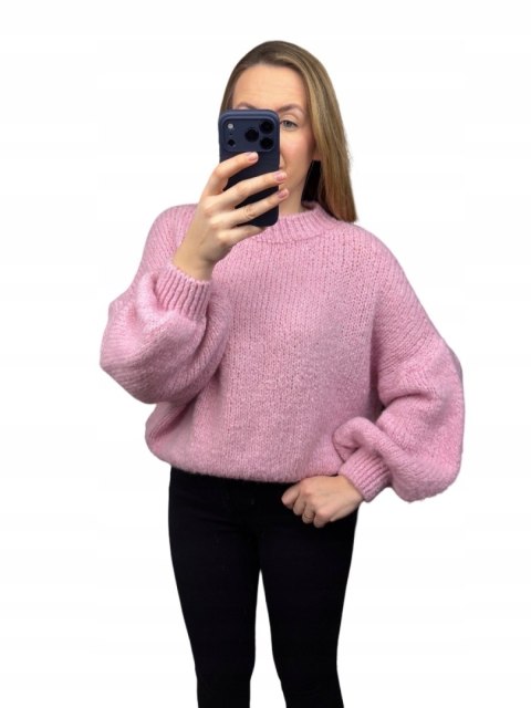 pudrowy róż sweter CLOUDY oversize z kid moherem