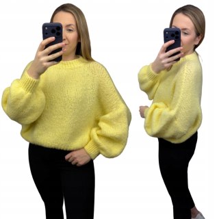 Sweter oversize żółty pastelowy bufiaste rękawy chmurka 12% kid moher wełna- CLOUDY