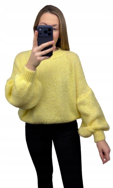 Sweter oversize żółty pastelowy bufiaste rękawy chmurka 12% kid moher wełna- CLOUDY