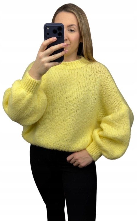 Sweter oversize żółty pastelowy bufiaste rękawy chmurka 12% kid moher wełna- CLOUDY