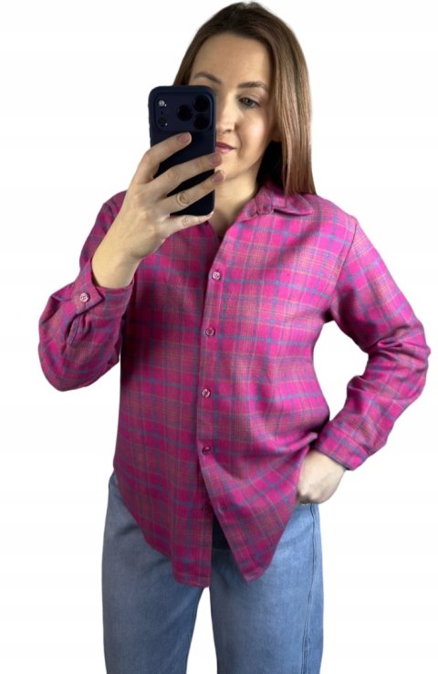 Bawełniana koszula flanelowa w kratę kratkę luźna różowa bawełna 100%- FLANELLA