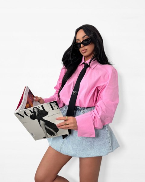 Koszula z krawatem oversize różowa czarny krawat bawełniana La Milla