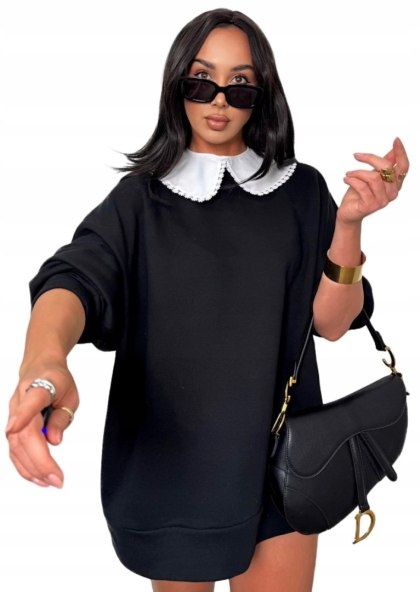 Luźna czarna bluza oversize z kołnierzem bawełniana La Milla