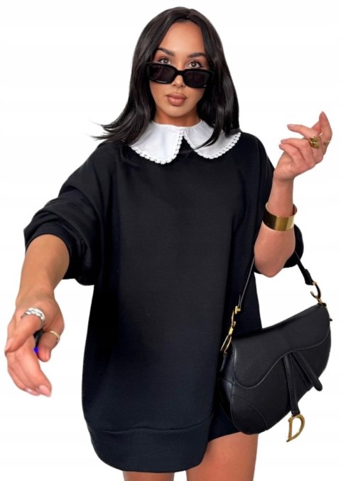 Luźna czarna bluza oversize z kołnierzem bawełniana La Milla