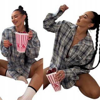 Luźna koszula flanelowa bawełniana w kratę niebieska oversize La Milla